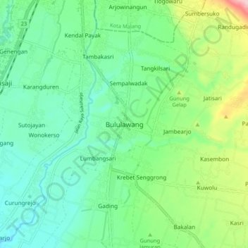 Топографическая карта Bululawang, высота, рельеф