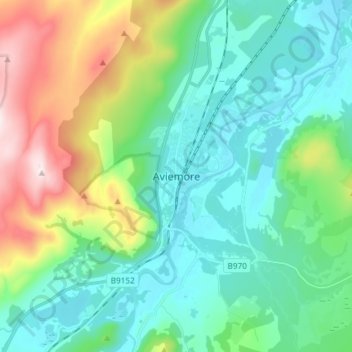 Топографическая карта Aviemore, высота, рельеф