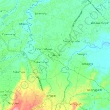 Топографическая карта Cibarusah, высота, рельеф