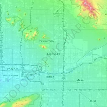 Топографическая карта Scottsdale, высота, рельеф