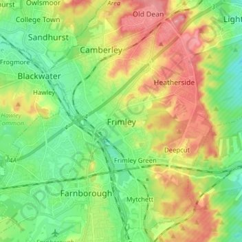 Топографическая карта Frimley, высота, рельеф