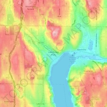 Топографическая карта Lake Forest Park, высота, рельеф