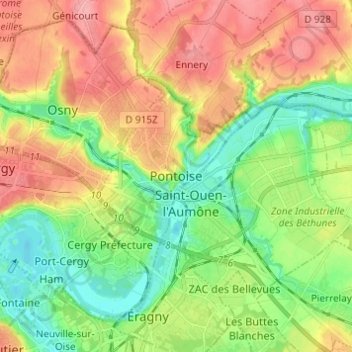 Топографическая карта Pontoise, высота, рельеф