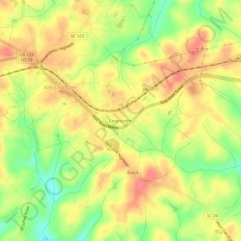 Топографическая карта Eastminster, высота, рельеф