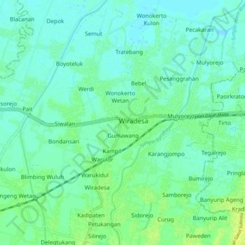 Топографическая карта Wiradesa, высота, рельеф