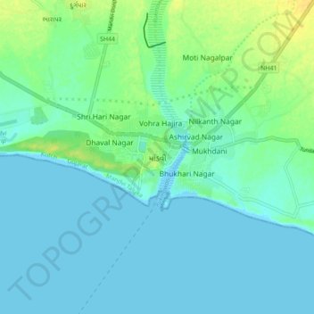Топографическая карта Mandvi, высота, рельеф