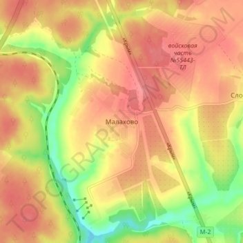Топографическая карта Малахово, высота, рельеф