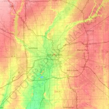 Топографическая карта Indianapolis, высота, рельеф