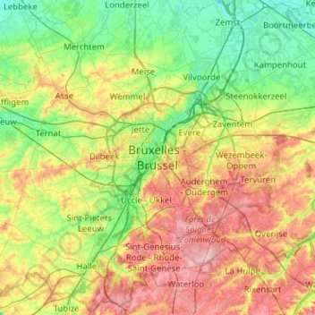 Топографическая карта Брюссель, высота, рельеф
