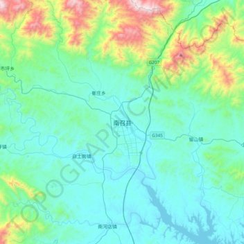 Топографическая карта Nanzhao, высота, рельеф