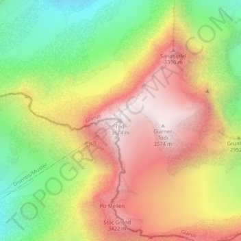 Топографическая карта Tödi, высота, рельеф