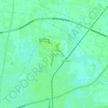 Топографическая карта Sarnath, высота, рельеф