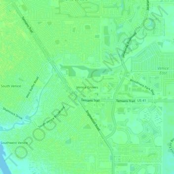 Топографическая карта Venice Groves, высота, рельеф