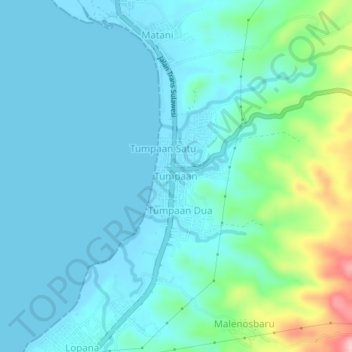 Топографическая карта Tumpaan, высота, рельеф