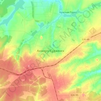 Топографическая карта Анжеро-Судженск, высота, рельеф