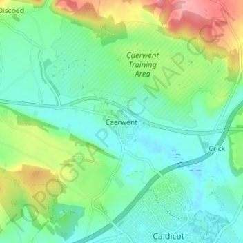 Топографическая карта Caerwent, высота, рельеф
