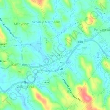 Топографическая карта Cherpunkal, высота, рельеф