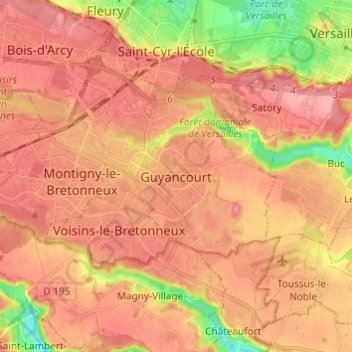 Топографическая карта Guyancourt, высота, рельеф