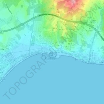 Топографическая карта Caleta de Vélez, высота, рельеф