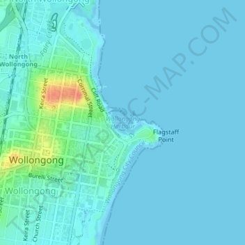Топографическая карта Wollongong Harbour, высота, рельеф