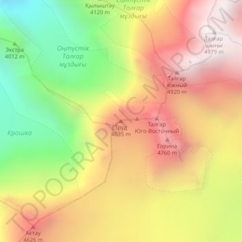 Топографическая карта Труд, высота, рельеф