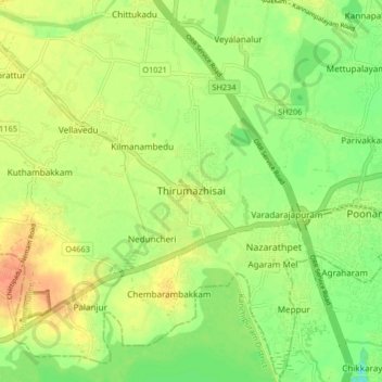 Топографическая карта Thirumazhisai, высота, рельеф