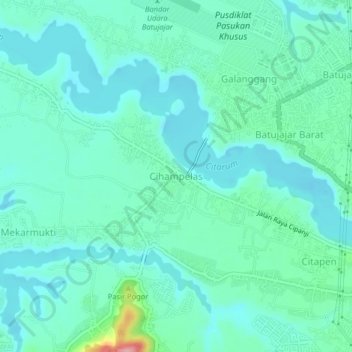 Топографическая карта Cihampelas, высота, рельеф