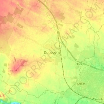 Топографическая карта Dunboyne, высота, рельеф