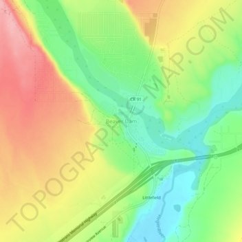 Топографическая карта Beaver Dam, высота, рельеф