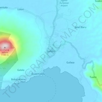 Топографическая карта Jailolo, высота, рельеф