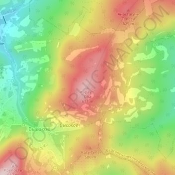 Топографическая карта Караул-Оба, высота, рельеф