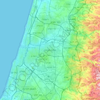 Топографическая карта Petah Tikva, высота, рельеф