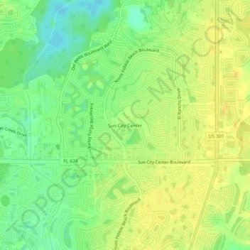 Топографическая карта Sun City Center, высота, рельеф