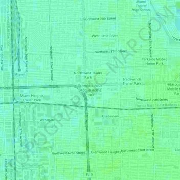 Топографическая карта Schmidts Adult Mobile Home Park, высота, рельеф