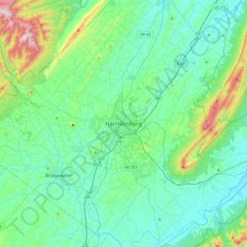 Топографическая карта Harrisonburg, высота, рельеф