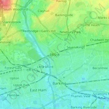 Топографическая карта Ilford, высота, рельеф