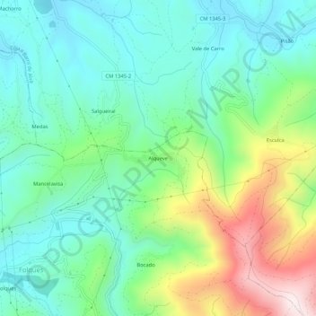 Топографическая карта Alqueve, высота, рельеф