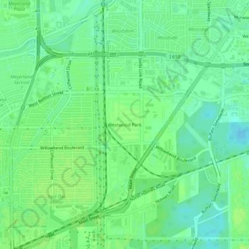 Топографическая карта Westwood Park, высота, рельеф