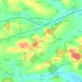 Топографическая карта Hareding, высота, рельеф