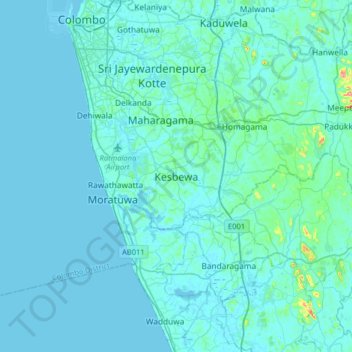 Топографическая карта Kesbewa, высота, рельеф