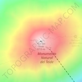 Топографическая карта Pico del Teide, высота, рельеф