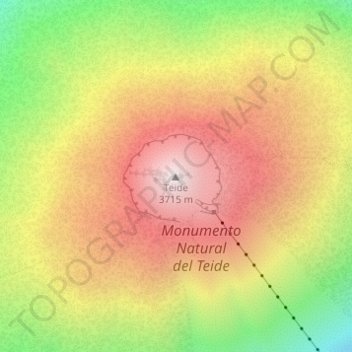 Топографическая карта Pico del Teide, высота, рельеф