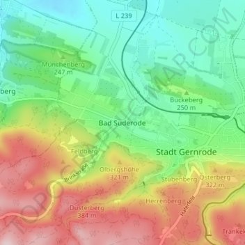 Топографическая карта Bad Suderode, высота, рельеф