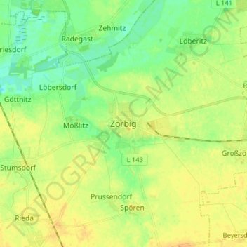 Топографическая карта Zörbig, высота, рельеф