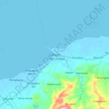 Топографическая карта Tubigon, высота, рельеф