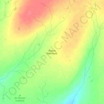 Топографическая карта Avalon Peninsula, высота, рельеф