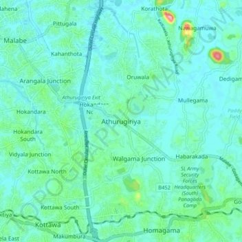 Топографическая карта Athurugiriya, высота, рельеф