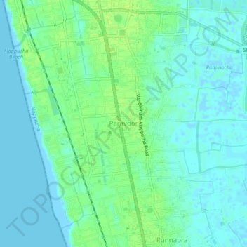 Топографическая карта Paravoor, высота, рельеф