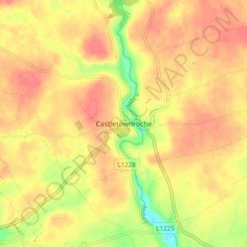Топографическая карта Castletownroche, высота, рельеф