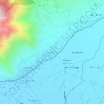 Топографическая карта Qasba Lar, высота, рельеф